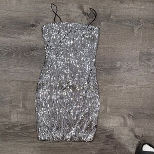 Fashion Nova Silver Sequin Dress